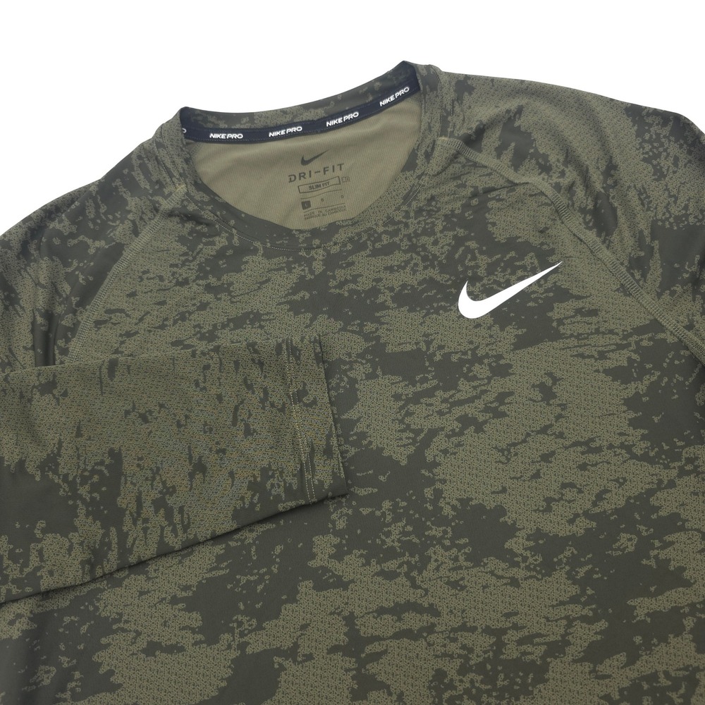 Nike Pro Dri-FIT Slim Fit Long Sleeve Camo Training Shirt Mens Large Olive Green